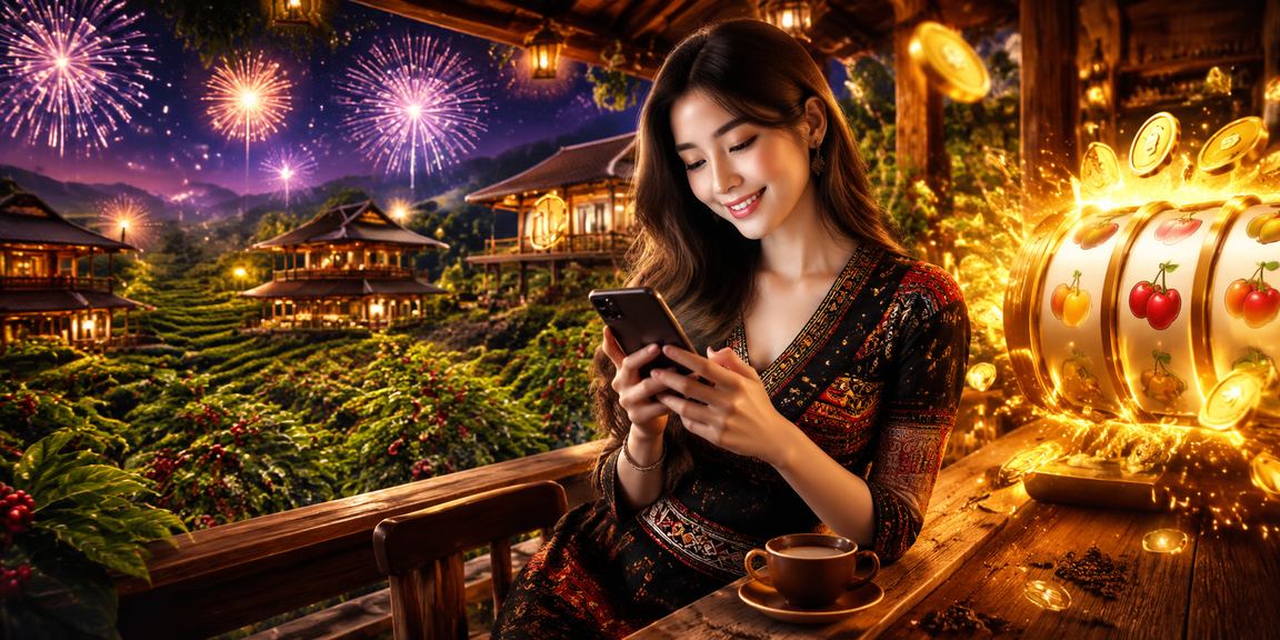 Người dùng tại Buôn Ma Thuột thư giãn chơi slot game trên điện thoại cạnh ly cà phê
