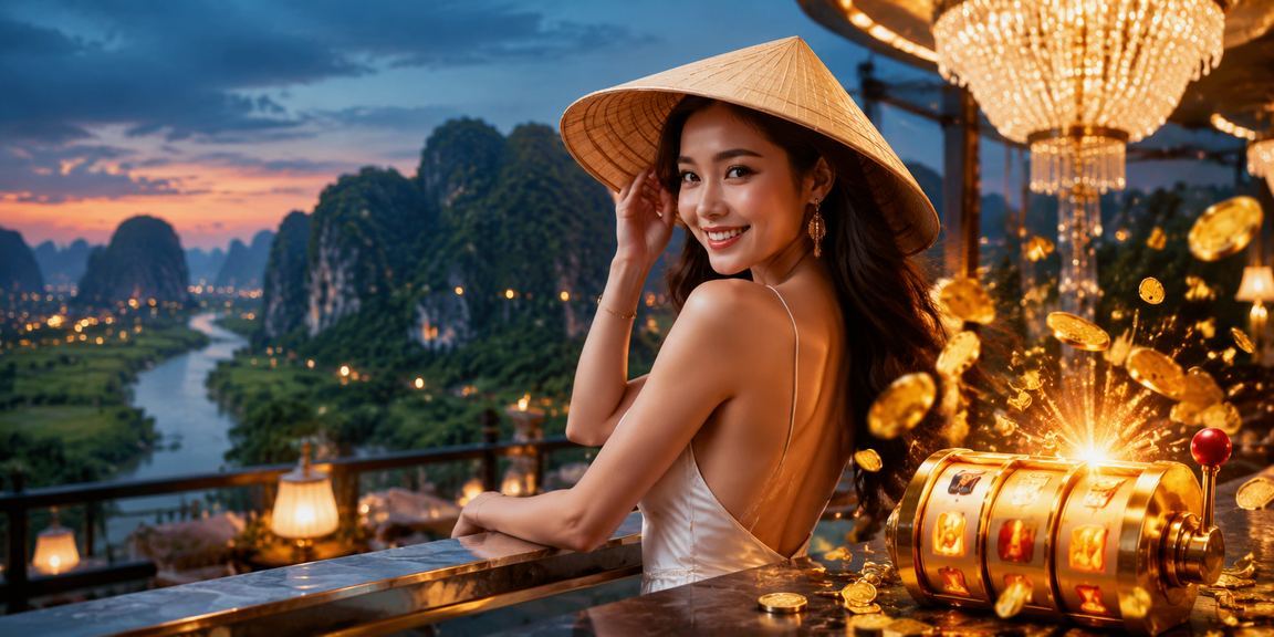Phong cảnh Ninh Bình với hình ảnh nón lá truyền thống gắn liền với trải nghiệm slot game trực tuyến